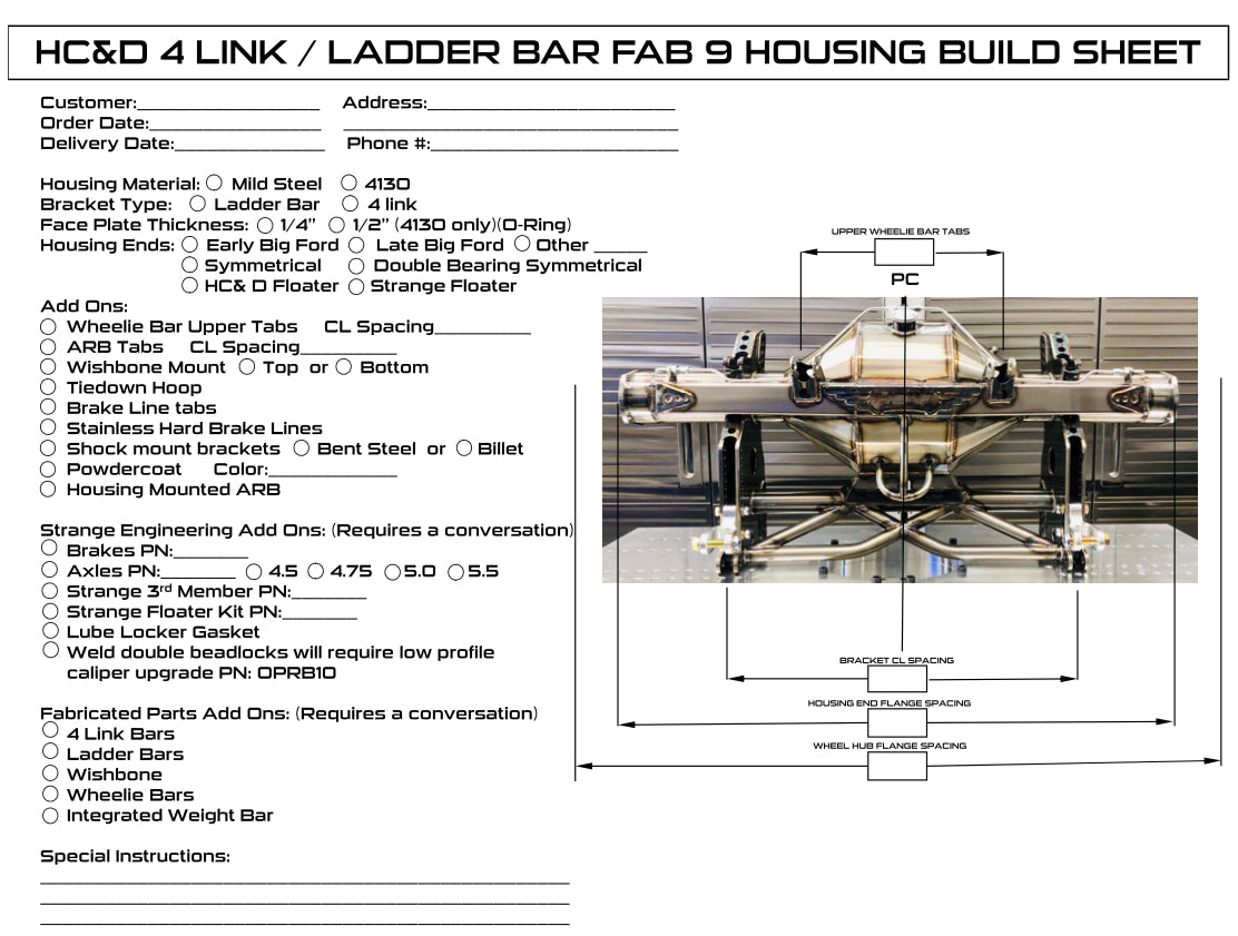 Custom Built FAB 9 4 Link / Ladder Bar Housing
