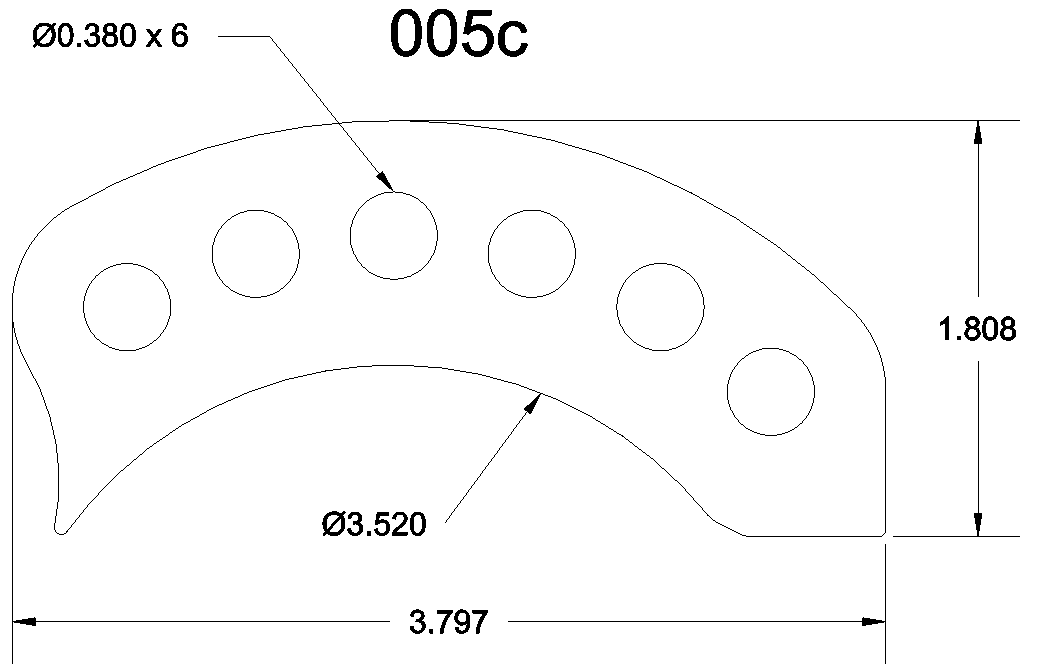 TAB 005c 6 HOLE 3/8 BORE 3.5 RADIUS- 4PK